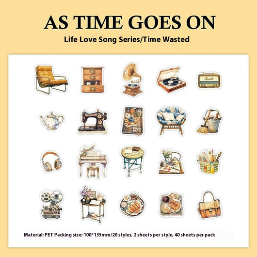 Set de 40 Stickers Decorativos Retro 'Life Love Song' - 4 Diseños DIY - Image 7