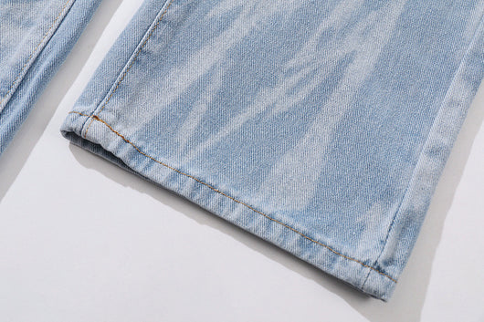 Jeans Rectos Oversize Tie Dye Lavado Desgastado para Hombre - Image 4