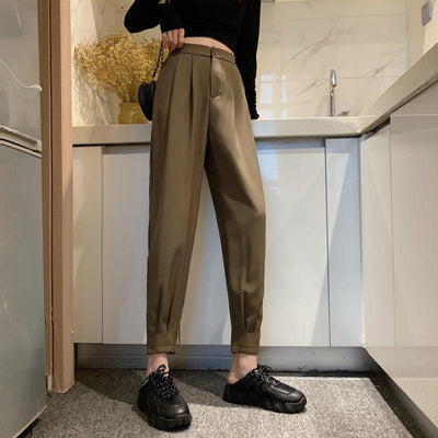 Pantalón de Vestir Talle Grande Cintura Alta Recto y Suelto