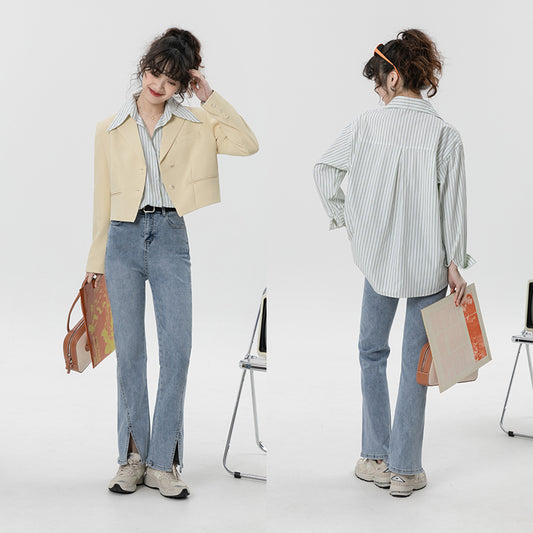 Blusa Larga Ajustada Estilo Coreano Manga Larga
