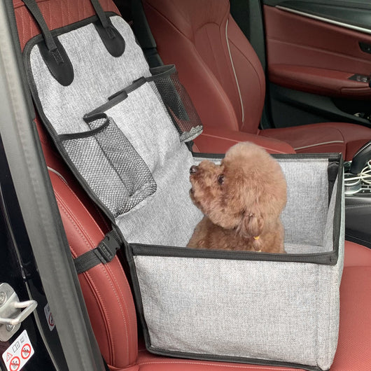 Gray portable car pet mat with multiple pockets, designed for household use and dirt resistance. - Image 4