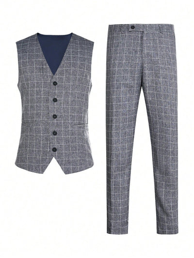 Chaleco y Pantalón de Vestir a Cuadros para Hombre - Conjunto Ejecutivo de 2 Piezas - Image 13