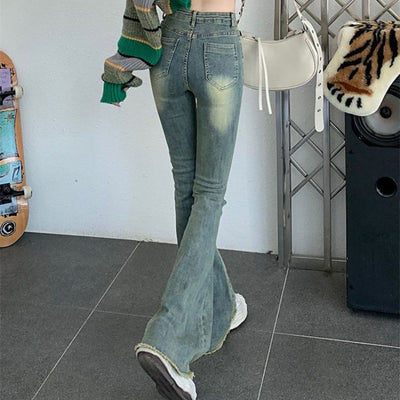 Jeans Retro Talle Alto con Basta Cruda y Corte Acampanado para Mujer - Image 8