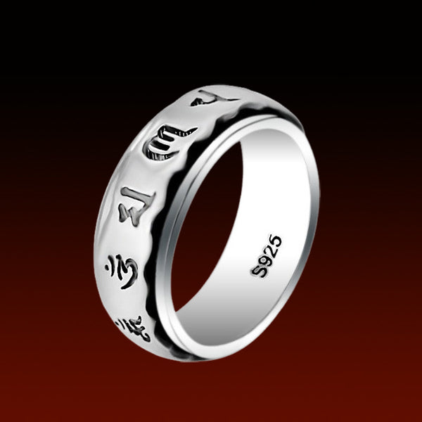 Anillo Giratorio para Hombre con Mantra Sánscrito de Seis Caracteres en Plata
