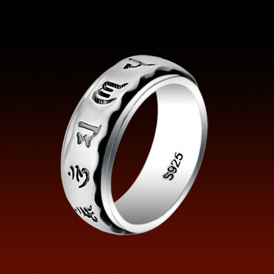 Anillo Giratorio para Hombre con Mantra Sánscrito de Seis Caracteres en Plata