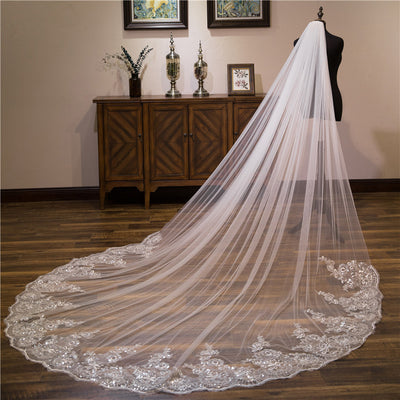 Peineta Nupcial con Lentejuelas y Encaje para Fotografía Profesional - Image 4