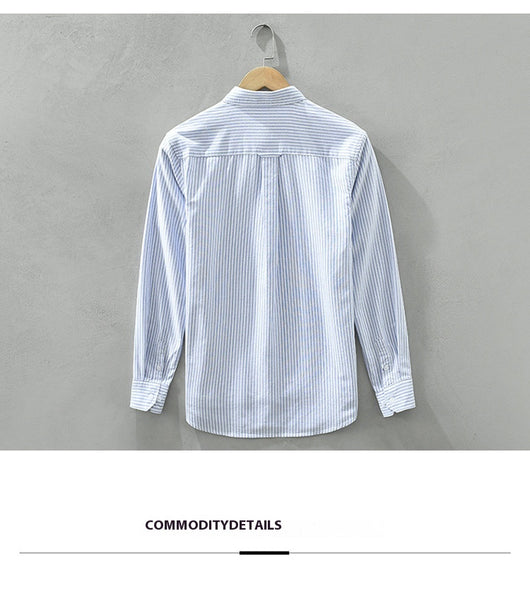 Camisa Casual Manga Larga a Rayas Verticales Estilo Japonés para Hombre - Image 16