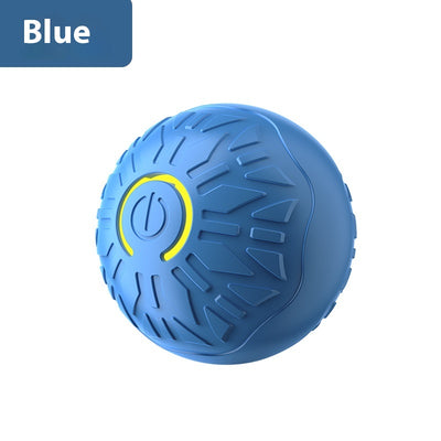 Upgraded blue electric jumping ball for pets with a yellow power button, made of chewable silicone, on a white pedestal. - Image 9