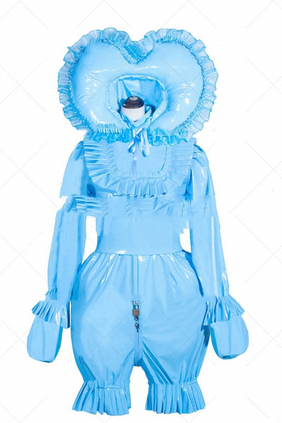 Vestido Doncella Cosplay Azul Cielo con Capucha en Cuero Charol PVC - Image 7