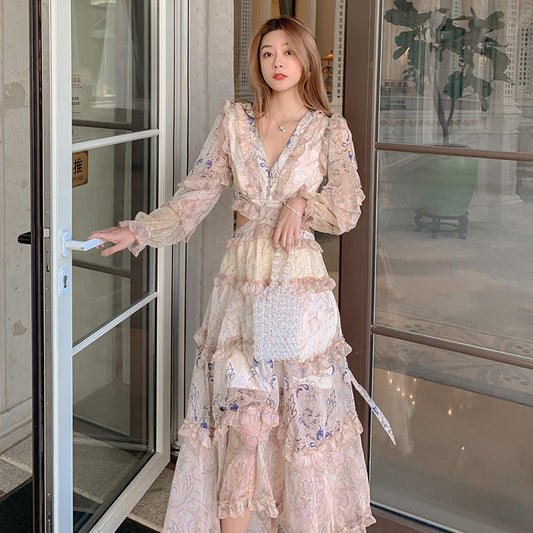 Vestido de Gasa Elegante Cuello V Cintura Ajustada para Fiestas
