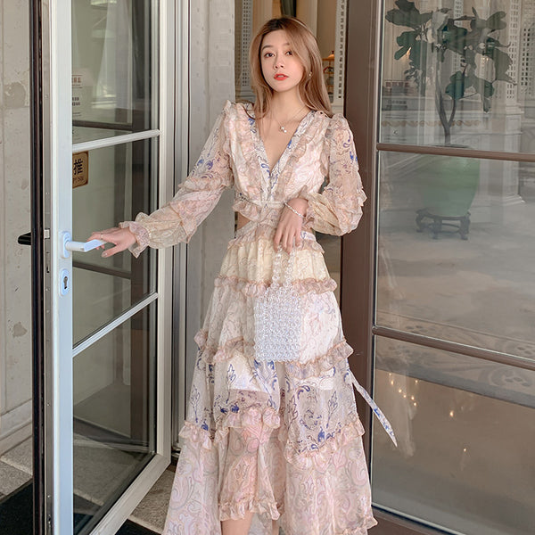 Vestido de Gasa Elegante Cuello V Cintura Ajustada para Fiestas