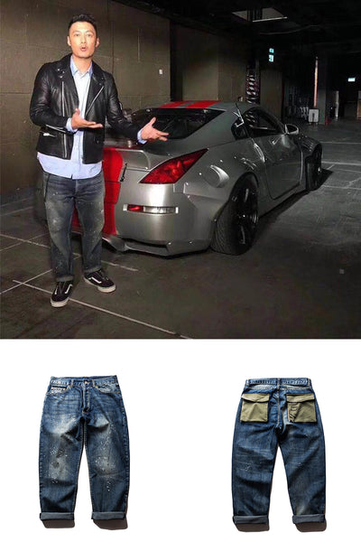 Jeans Rectos Hombre Lavado Verde Claro con Detalles de Tinta - Image 3