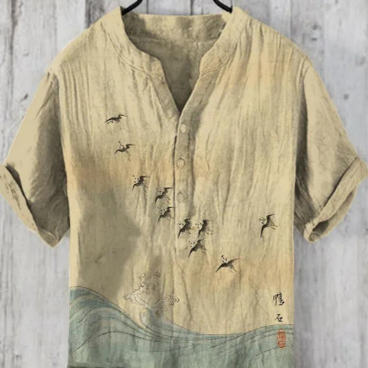 Playera Estampada 3D Textura Slub Suelta y Cómoda