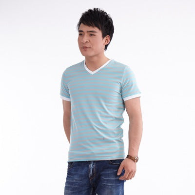 Camiseta de Algodón con Cuello en V y Rayas