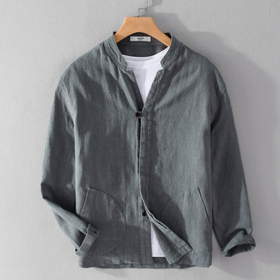 Camisa de Lino Ramio Suelta Casual con Cuello de Pie Estilo Nacional - Image 8