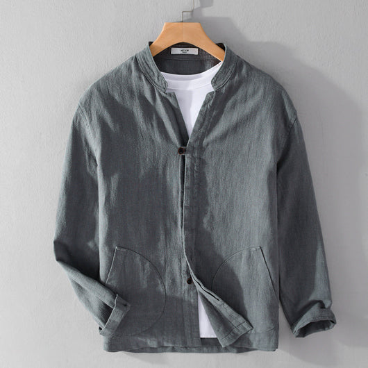 Camisa de Lino Ramio Suelta Casual con Cuello de Pie Estilo Nacional - Image 8