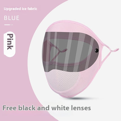 Light pink ice silk sun protection mask with ear loops and neck coverage, featuring small ventilation holes. - Image 32