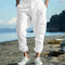 Pantalones Casuales de Algodón y Lino con Múltiples Bolsillos y Cordón Ajustable