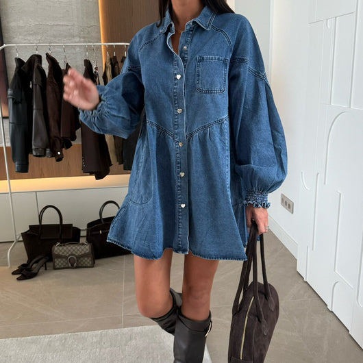Vestido Camisero Denim Manga Larga - Image 6