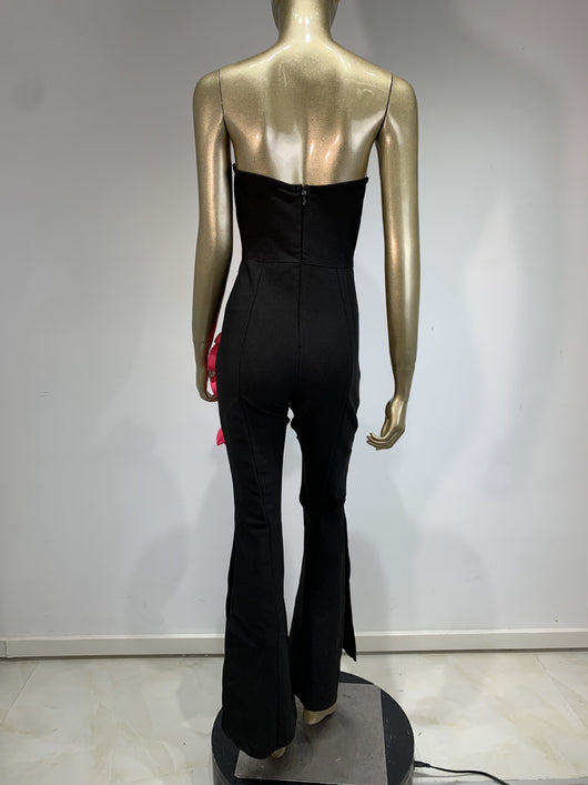 Jumpsuit Elegante Rojo con Aplicaciones y Escote Tubo - Image 9