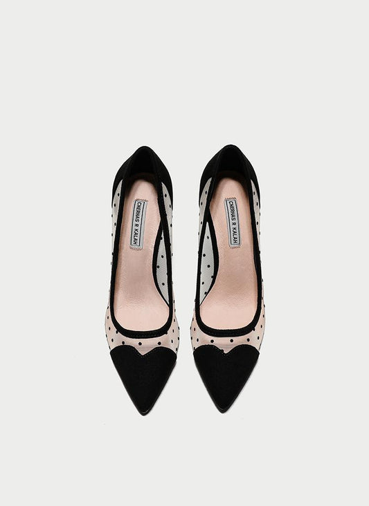 Zapatos de Tacón Medio Punta Fina Transpirables con Lunares Calados