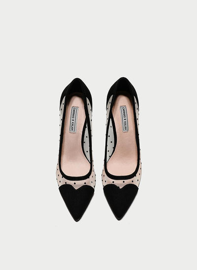 Zapatos de Tacón Medio Punta Fina Transpirables con Lunares Calados