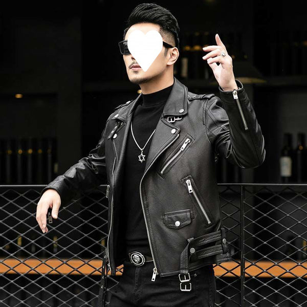 Chaqueta de Cuero de Borrego para Hombre con Solapa Clásica