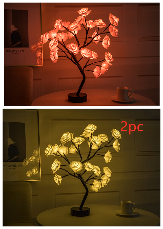 Lámpara LED Flor de Rosa con Árbol Bonsái - Luz Nocturna USB Recargable para Decoración - Image 8