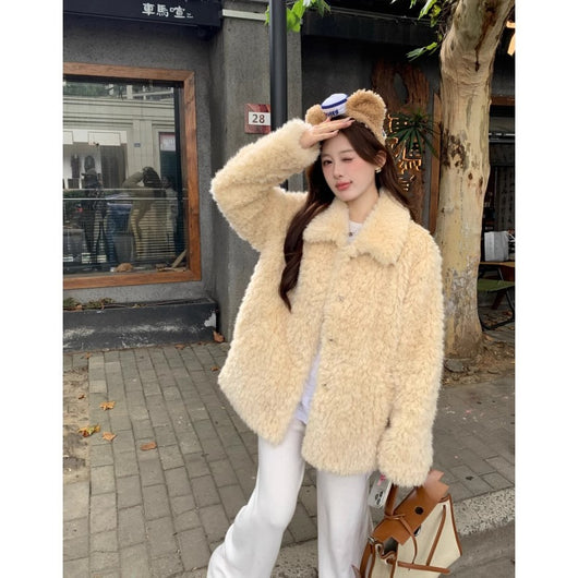 Abrigo Coreano para Mujer con Cuello Solapa y Forro Peludo Abrigador - Image 12