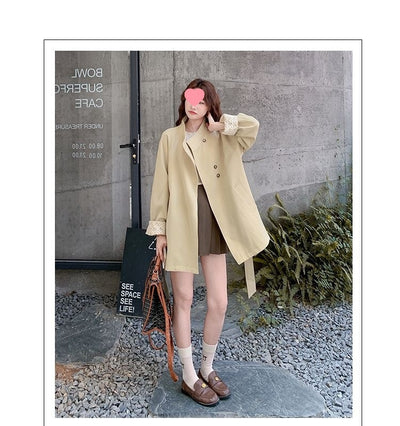 Cortavientos Khaki Cuello Mao para Mujer - Estilo Británico Otoño - Image 20