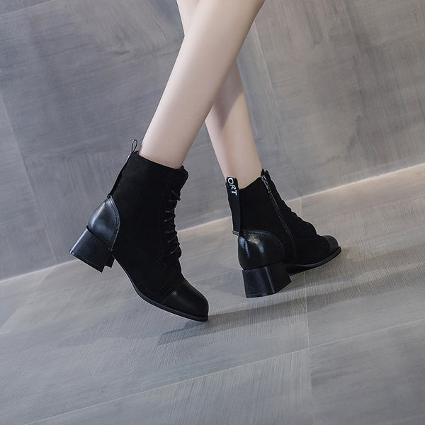 Botas de Cuero Gamuza Cortas para Mujer - Otoño e Invierno