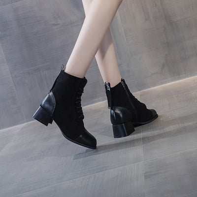 Botas de Cuero Gamuza Cortas para Mujer - Otoño e Invierno