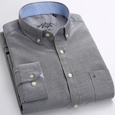 Camisa Oxford de Algodón Casual para Hombre - Manga Larga Color Sólido - Image 7