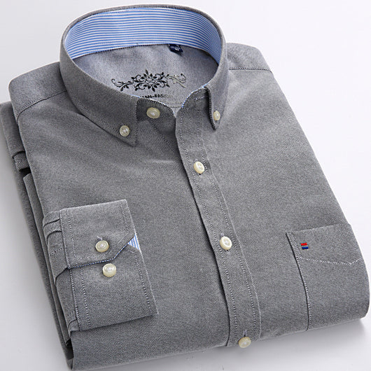 Camisa Oxford de Algodón Casual para Hombre - Manga Larga Color Sólido - Image 7