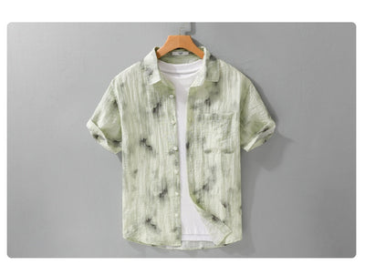 Camisa de Lino Estampada Manga Corta Fresca para Verano - Image 14