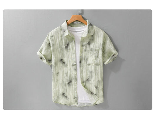 Camisa de Lino Estampada Manga Corta Fresca para Verano - Image 14
