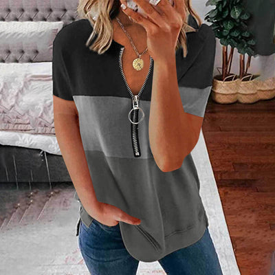 Playera Mujer Cuello V con Cierre y Detalles a Contraste - Image 10