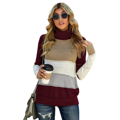Suéter Cuello Alto con Costuras Contrastantes y Detalles Calados - Image 13