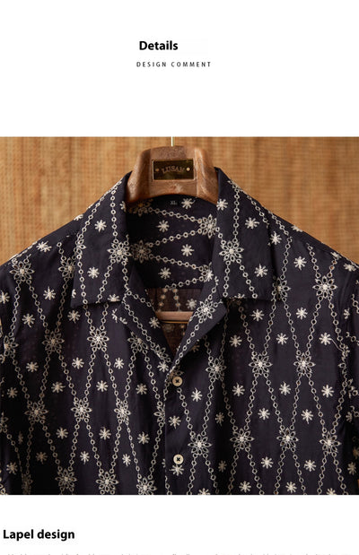 Camisa Suelta de Algodón Puro con Cuello Cubano y Bordado Festivo - Image 8