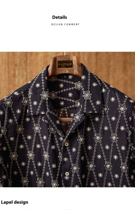 Camisa Suelta de Algodón Puro con Cuello Cubano y Bordado Festivo - Image 8
