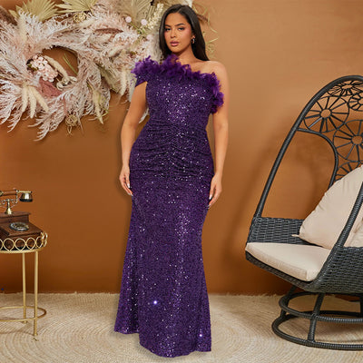 Vestido de Noche Sexy con Lentejuelas y Plumas - Diseño Elegante para Eventos - Image 6