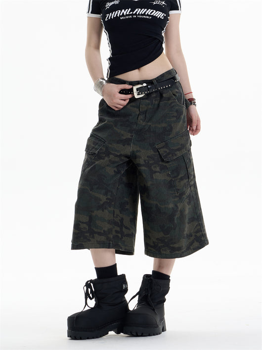 Pantalones Cargo Anchos Estilo Camuflaje Retro para Mujer - Image 14