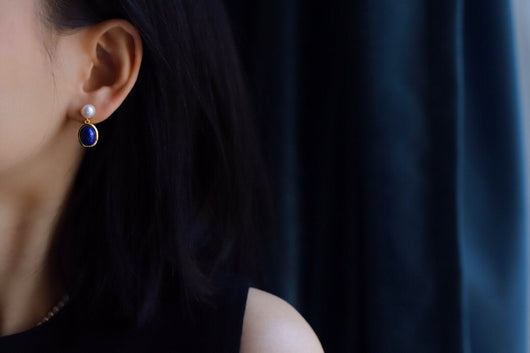 Aretes de Lapislázuli Natural con Perla - Image 11