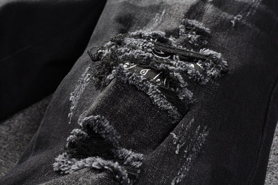 Jeans Rotos para Hombre con Parche Estampado de Flor de Marañón Negro - Image 6