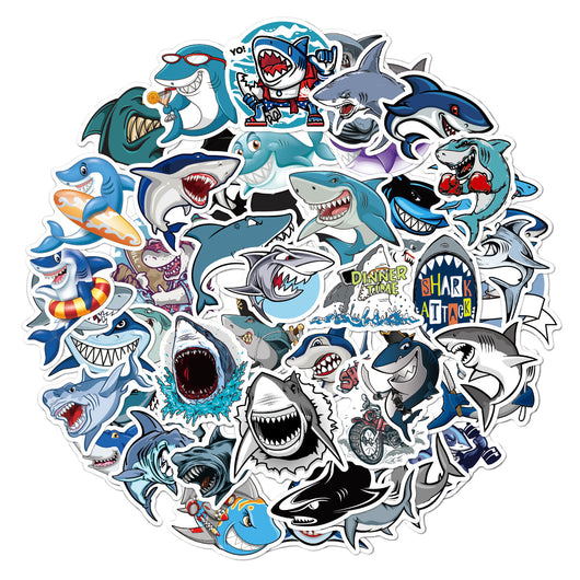 Set de 50 Stickers Tiburón Cartoon - Impermeables para Maletas, Patinetas y Decoración - Image 5