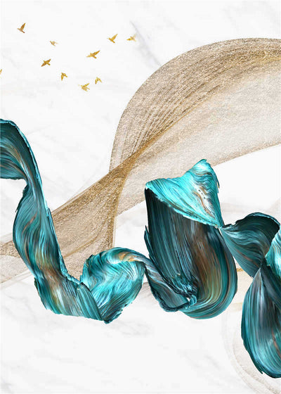 Tríptico Abstracto Dorado con Líneas de Humo - Colección Moda Contemporánea