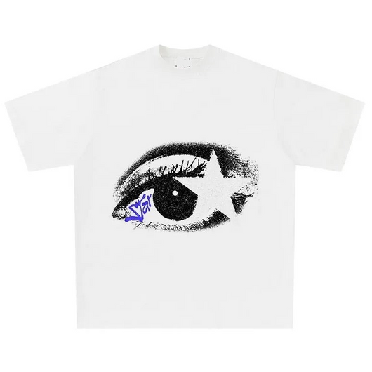 Camiseta Casual Hombre con Estampado Digital Ojos Europeos y Americanos