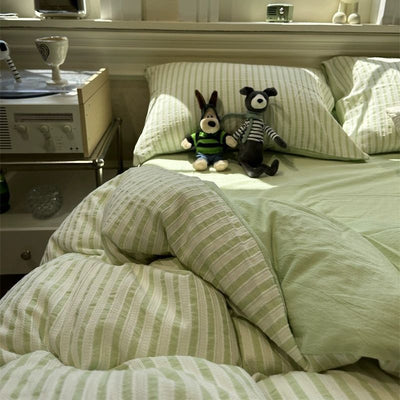 Juego de Cama Acolchado Estilo Coreano a Rayas 4 Piezas - Image 18