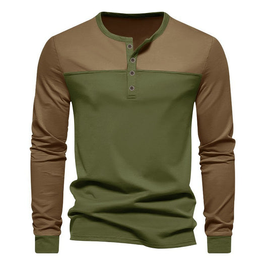 Camisa Casual de Cuello Henry con Combinación de Colores - Manga Larga Estilo Retro - Image 16