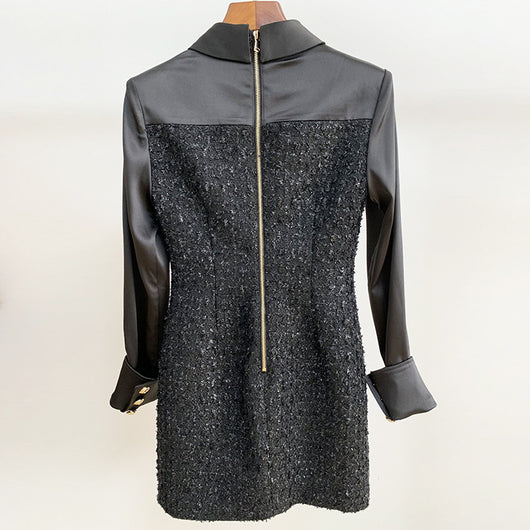 Vestido de Otoño e Invierno con Botones de León y Costuras de Satén - Image 11
